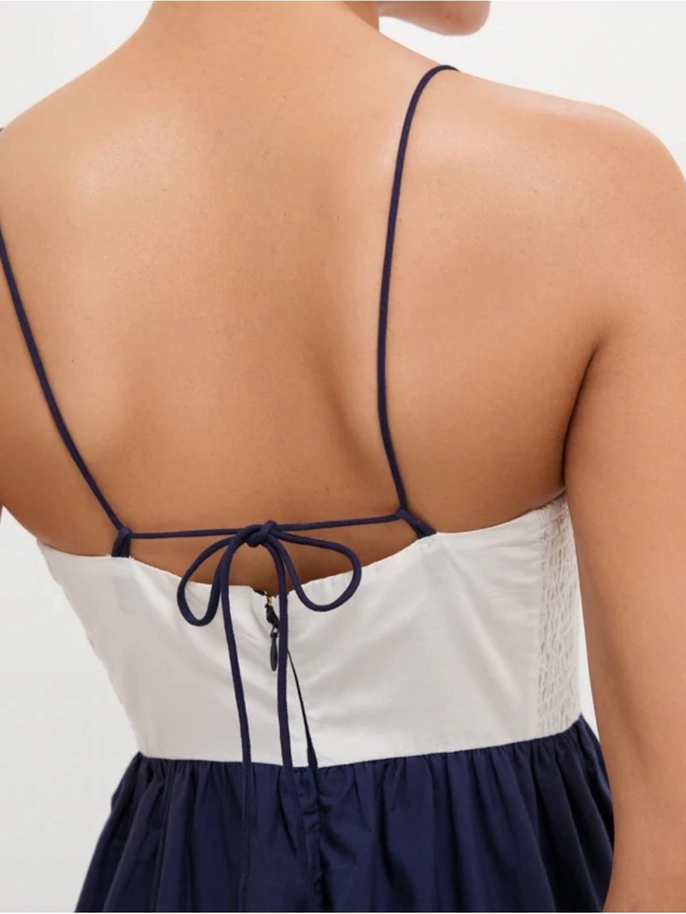 Navy and White Spaghetti-Strap Maxi Dress with Embroidered Stripe Detail - Picture 3 of 6